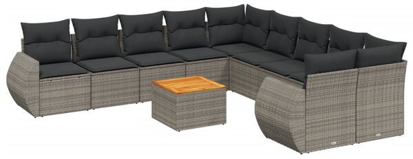 11 részes szürke polyrattan kerti ülőgarnitúra párnákkal