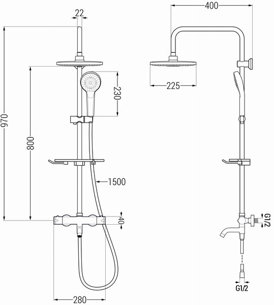 Mexen - KT05 zuhanygarnitúra termosztatikus kádcsappal Kai, arany, 779000593-50