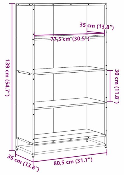 VidaXL barna tölgy színű szerelt fa könyvszekrény 80,5 x 35 x 139 cm