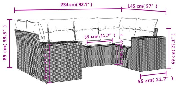 6 részes bézs polyrattan kerti ülőgarnitúra párnával