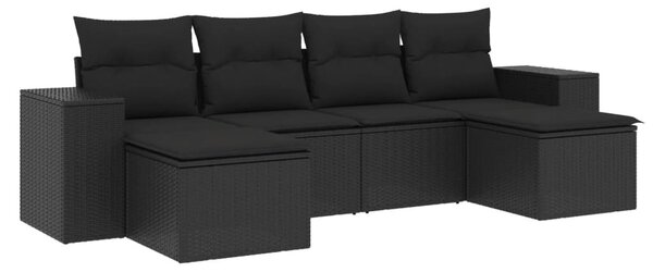 6 részes fekete polyrattan kerti ülőgarnitúra párnákkal