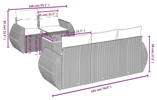 6 részes szürke polyrattan kerti ülőgarnitúra párnákkal