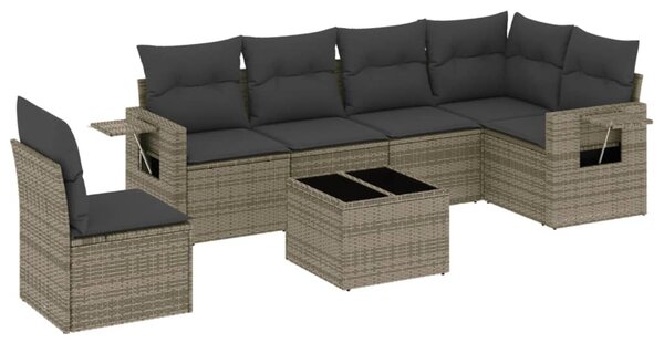 7 részes szürke polyrattan kerti ülőgarnitúra párnákkal