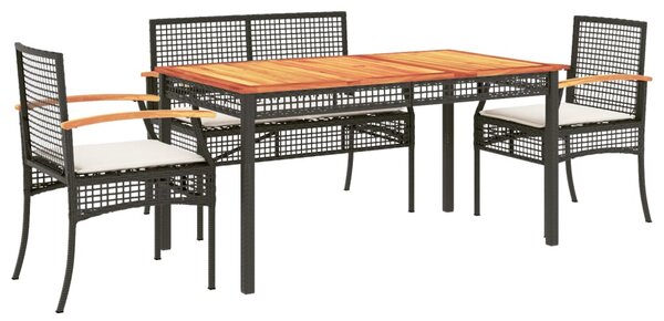 5 részes fekete polyrattan kerti étkezőgarnitúra párnákkal