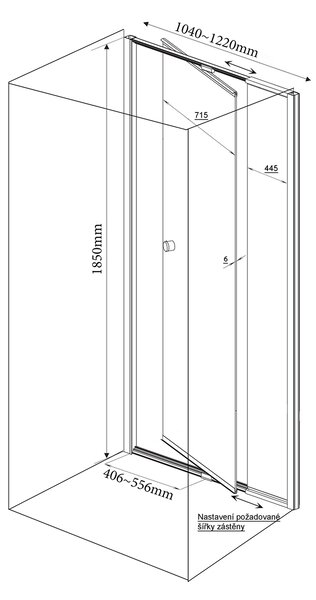 Aqualine Aqualine, AMICO összecsukható zuhanyajtó 1040-1220x1850mm, átlátszó üveg, G100