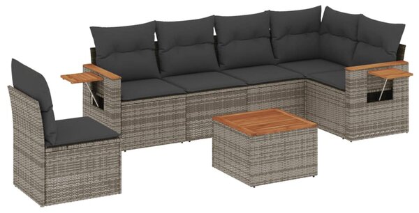 7 részes szürke polyrattan kerti ülőgarnitúra párnákkal