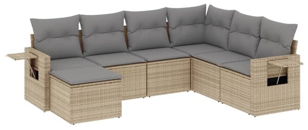 7 részes bézs polyrattan kerti ülőgarnitúra párnákkal
