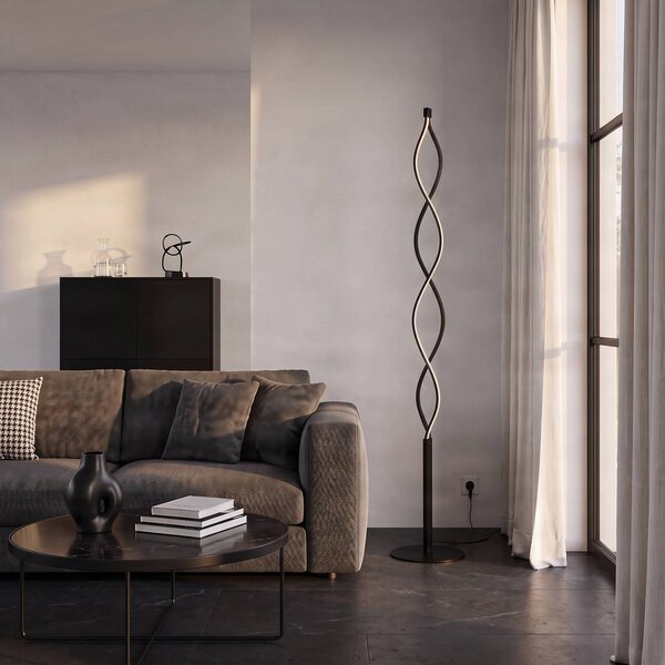Lindby LED állólámpa Welina, fekete, 150 cm, dimmelhető, dimmelhető, Fekete, Nappali / Étkező, fém, Modern