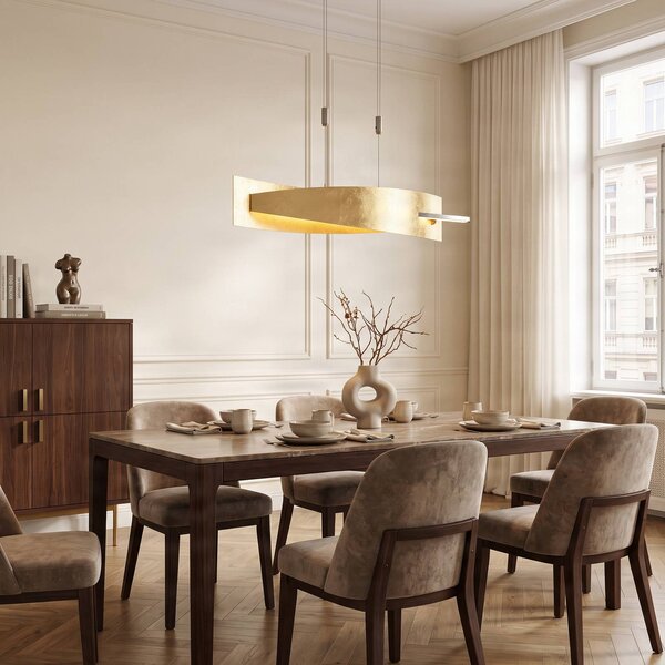 Lucande LED-es függőlámpa Marija, 101 cm, arany színű, fényerőszabályzóval, dimmelhető, Sárgaréz / arany, Nappali / Étkező, fém, Modern