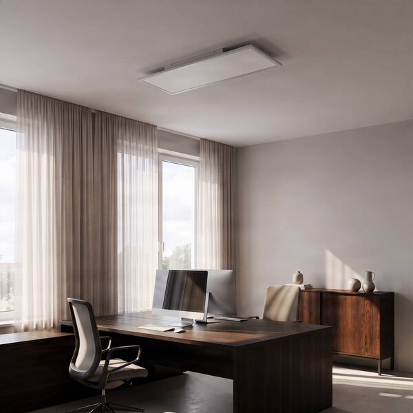 Lindby LED panel Quais, 80 x 30 cm, fehér, fém, 4,000K, Fehér / opál, Konyha, Alumínium, Modern
