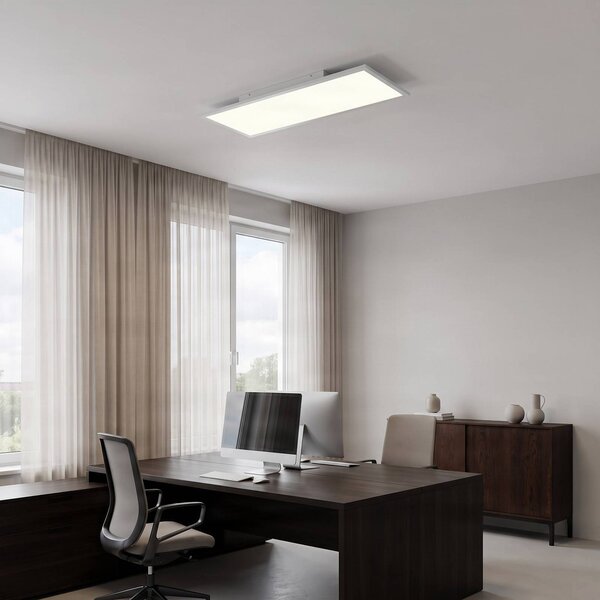 Lindby LED panel Quais, 80 x 30 cm, fehér, fém, 4,000K, Fehér / opál, Konyha, Alumínium, Modern