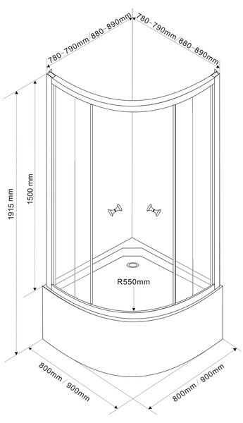 Aqualine Aqualine, ARLEN negyedkör alakú zuhanyparaván 800x800mm, üveg Tégla, BTR803