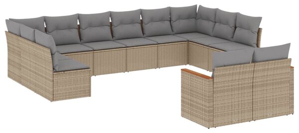 12 részes vegyes bézs polyrattan kerti ülőgarnitúra párnákkal