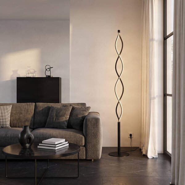 Lindby LED állólámpa Welina, fekete, 150 cm, dimmelhető, dimmelhető, Fekete, Nappali / Étkező, fém, Modern