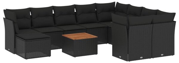 11 részes fekete polyrattan kerti ülőgarnitúra párnákkal