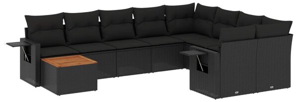10 részes fekete polyrattan kerti ülőgarnitúra párnákkal