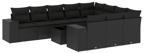 11 részes fekete polyrattan kerti ülőgarnitúra párnákkal