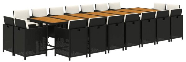 19 részes fekete polyrattan kerti étkezőgarnitúra párnákkal