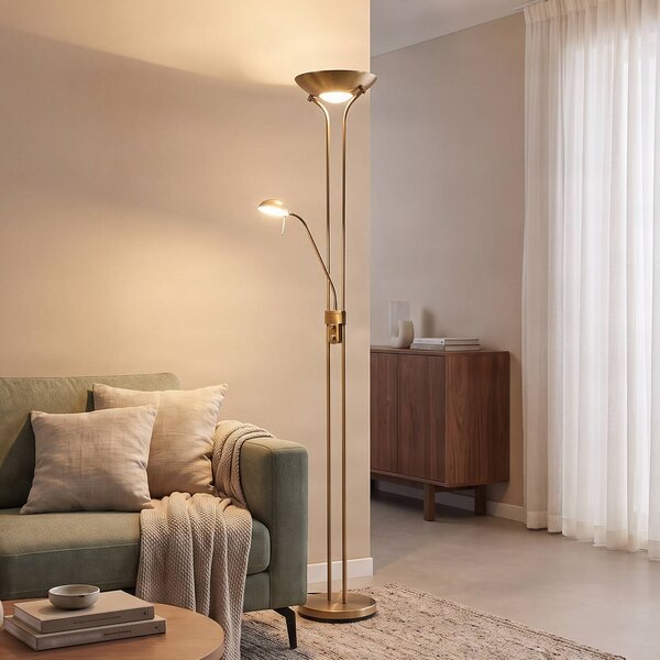 Lindby LED állólámpa Josefin, bronz, olvasólámpa, dimmelhető, dimmelhető, Bronz / antik sárgaréz, Nappali / Étkező, fém, Modern
