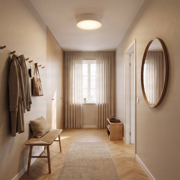 TEMAR LIGHTING Cleo mennyezeti világítás, Ø 30 cm, IP20, fehér, fém, E27, dimmelhető, Fehér / opál, Nappali / Étkező, Modern