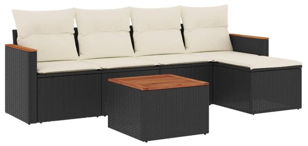 6 részes fekete polyrattan kerti ülőgarnitúra párnákkal