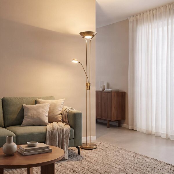 Lindby LED állólámpa Josefin, bronz, olvasólámpa, dimmelhető, dimmelhető, Bronz / antik sárgaréz, Nappali / Étkező, fém, Modern