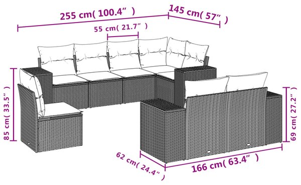 8 részes szürke polyrattan kerti ülőgarnitúra párnákkal