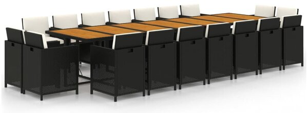 19 részes fekete polyrattan kerti étkezőgarnitúra párnákkal