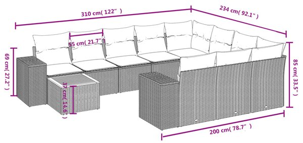 11 részes szürke polyrattan kerti ülőgarnitúra párnákkal
