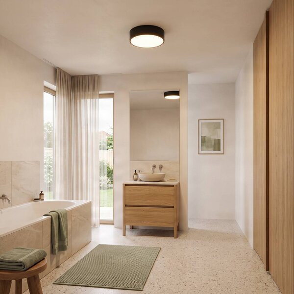 TEMAR LIGHTING Cleo 300 mennyezeti világítás, IP54, Ø 30 cm, fekete, dimmelhető, Fekete, Nappali / Étkező, fém, Modern