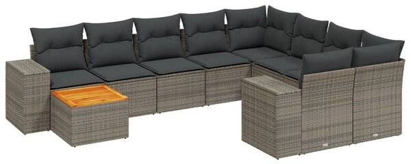 11 részes szürke polyrattan kerti ülőgarnitúra párnákkal