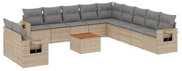 12 részes vegyes bézs polyrattan kerti ülőgarnitúra párnákkal