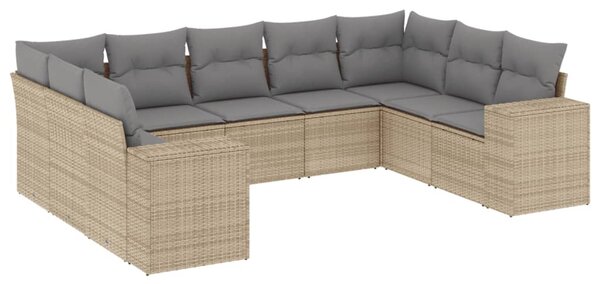 9 részes bézs polyrattan kerti ülőgarnitúra párnákkal
