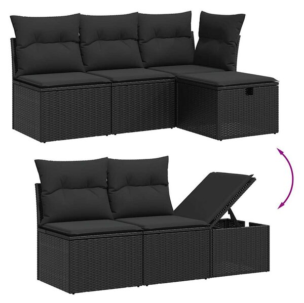 11 részes fekete polyrattan kerti ülőgarnitúra párnákkal