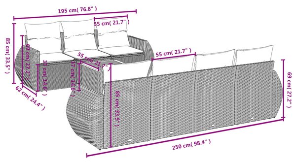 8 részes bézs polyrattan kerti ülőgarnitúra párnával