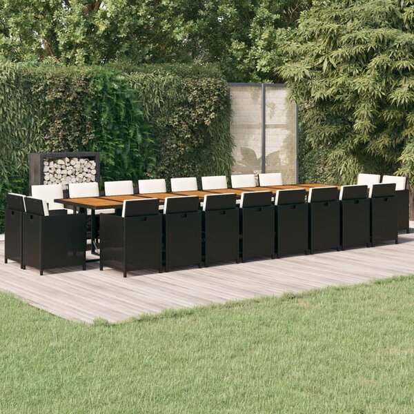 21 részes fekete polyrattan kerti étkezőgarnitúra párnákkal