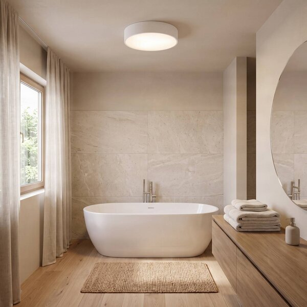 TEMAR LIGHTING Cleo 400 mennyezeti világítás, IP54, Ø 40 cm, fehér, dimmelhető, Fehér / opál, Nappali / Étkező, fém, Modern