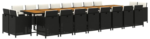 21 részes fekete polyrattan kerti étkezőgarnitúra párnákkal