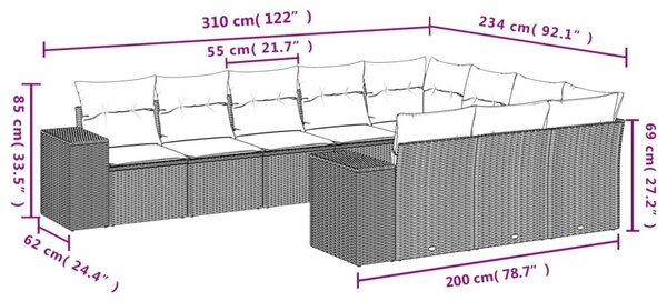 10 részes bézs polyrattan kerti ülőgarnitúra párnával