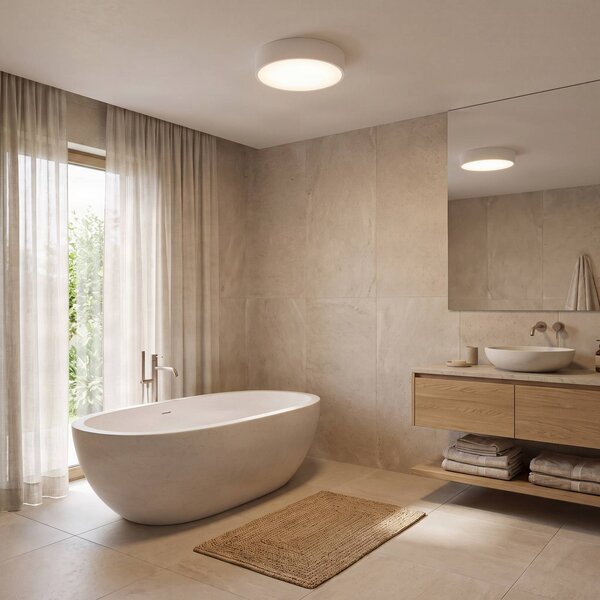 TEMAR LIGHTING Cleo 300 mennyezeti világítás, IP54, Ø 30 cm, fehér, dimmelhető, Fehér / opál, Nappali / Étkező, fém, Modern