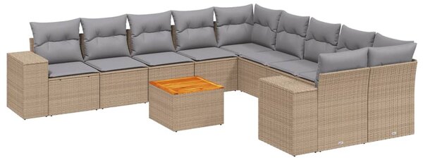 11 részes bézs polyrattan kerti ülőgarnitúra párnákkal