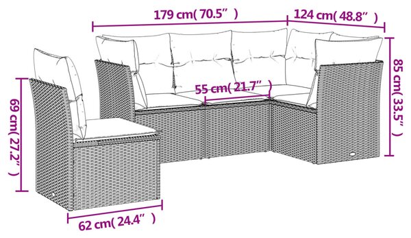 5 részes barna polyrattan kerti ülőgarnitúra párnával