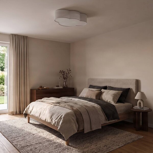 TK Lighting Cloud mennyezeti lámpa, fehér, textil, hossza 62 cm, E27, 4 lámpás., dimmelhető, Fehér / opál, Nappali / Étkező, Textil / szövet / selyem, Fiatalos életstílus