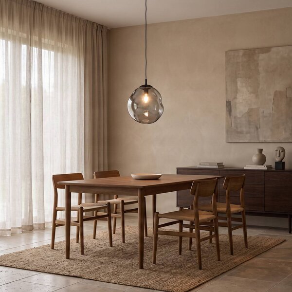 TK Lighting Sol üveg függőlámpa, Ø 35cm, fekete/füstszürke, dimmelhető, Tiszta / átlátszó, Nappali / Étkező, Üveg, Modern