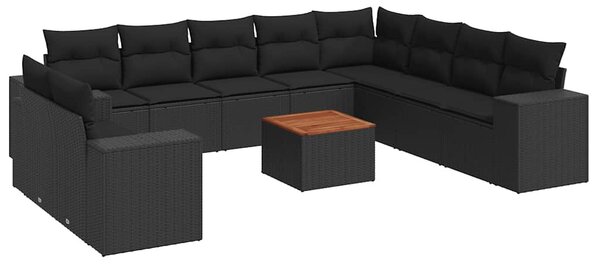 11 részes fekete polyrattan kerti ülőgarnitúra párnákkal