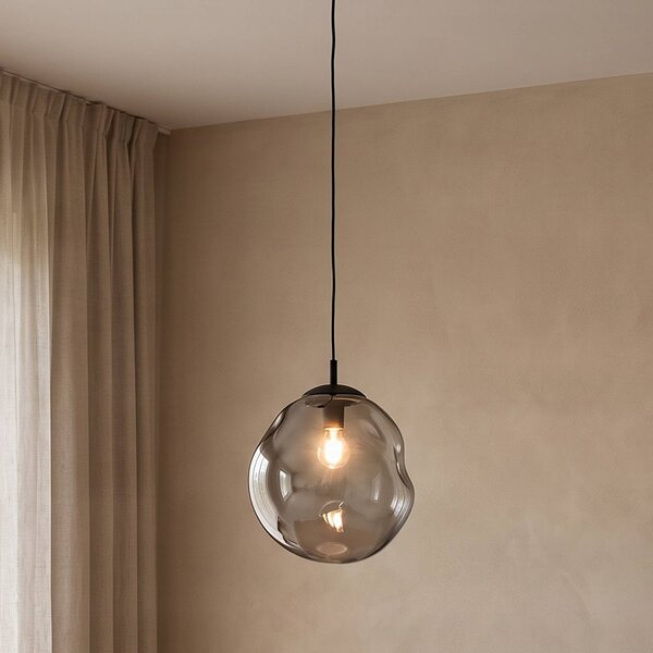 TK Lighting Sol üveg függőlámpa, Ø 35cm, fekete/füstszürke, dimmelhető, Tiszta / átlátszó, Nappali / Étkező, Üveg, Modern