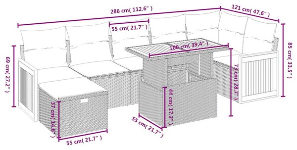 8 részes fekete polyrattan kerti ülőgarnitúra párnákkal