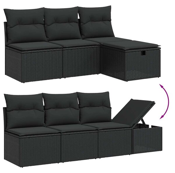 7 részes fekete polyrattan kerti ülőgarnitúra párnával