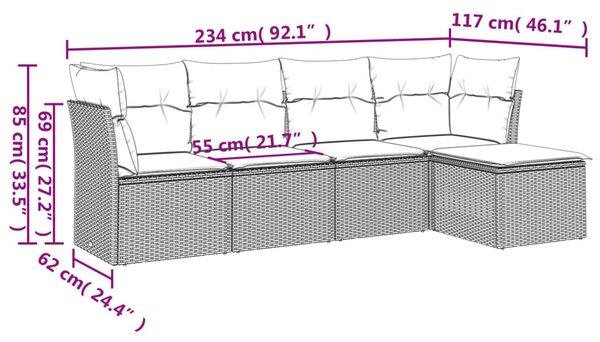 5 részes bézs polyrattan kerti ülőgarnitúra párnákkal