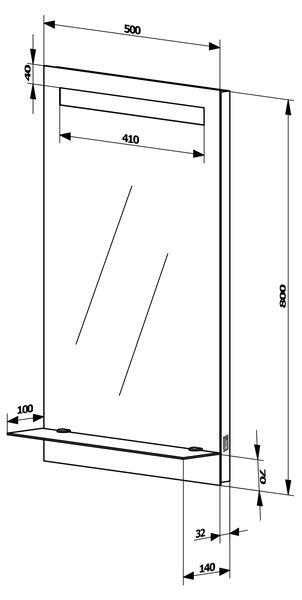 Aqualine Aqualine, LED háttérvilágítású tükör 50x80cm, üvegpolc, gombos kapcsoló, ATH52